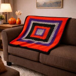 Handmade Multicolor Crocheted  Afghan Granny Square Throw Lap Blanket - New